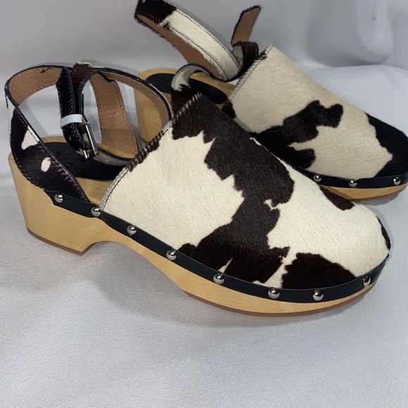 Unalira for Free People Cow print Ankle Wrap Clogs - Picture 1 of 11